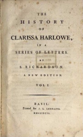 The history of Clarissa Harlowe : in a series of letters, 1