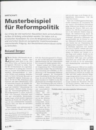 Wirtschaft: Musterbeispiel für Reformpolitik
