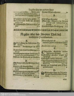Register über den Zweyten Theil deß verfolgten Protestantens