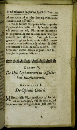 Caput V. De Usu Opiatorum in affectibus Intestinorum.