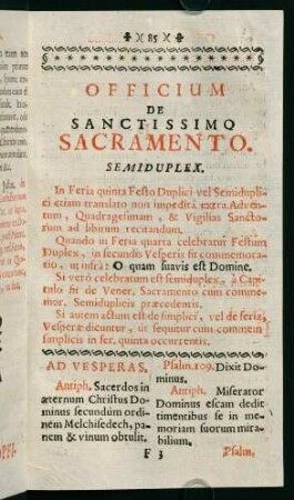 85-110, Officium de sanctissimo sacramento