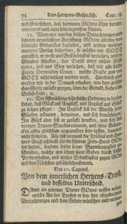 Das 10.[18.] Capitel. Von dem innerlichen Hertzens-Trost, und desselben Unterscheid