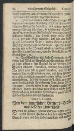 Das 10.[18.] Capitel. Von dem innerlichen Hertzens-Trost, und desselben Unterscheid