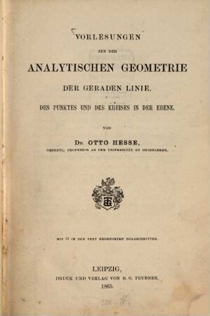 Vorlesungen aus der analytischen Geometrie der geraden Linie, des Punktes und des Kreises in der Ebene