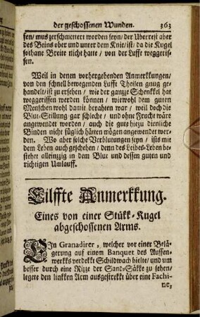 Eilffte Anmerkkung. Eines von einer Stükk-Kugel abgeschossenen Arms.