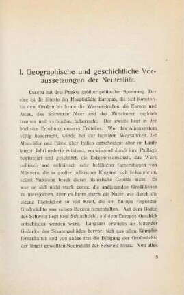 5-18, I. Geographische und geschichtliche Voraussetzungen der Neutralität