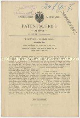 Patentschrift eines beweglichen Rostes, Patent-Nr. 39809