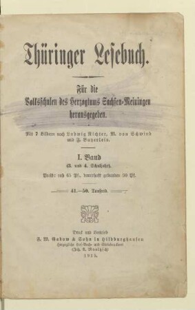 Band 1 = (3. und 4. Schuljahr), [Schülerband]: [Band 1 = (3. und 4. Schuljahr), [Schülerband]] : für die Volksschulen des Herzogtums Sachsen-Meiningen herausgegeben