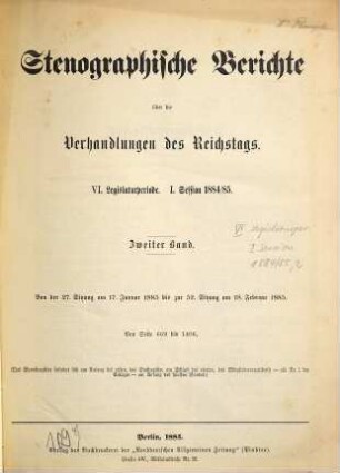 Verhandlungen des Reichstages. Stenographische Berichte. 80. 1884/85