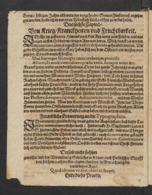 Da sechste Capitel/ Von Krieg/ Kranckheiten und Fruchtbarkeit