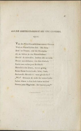 Als die Dreyzehnjährige bey uns gewesen.