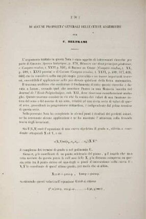 Di alcune proprieta' generali delle curve algebriche.