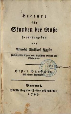 Lectüre für Stunden der Muße, 1