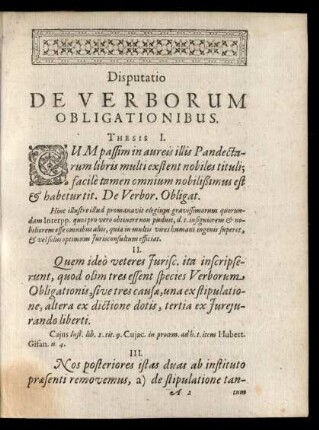 Disputatio De Verborum Obligationibus. Thesis I. - C.