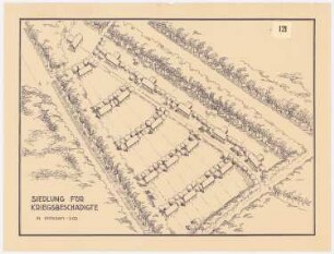 Siedlung für Kriegsbeschädigte, Potsdam: Perspektivische Ansicht (Vogelschau)