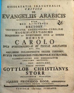 Diss. inaug. crit. de evangeliis Arabicis