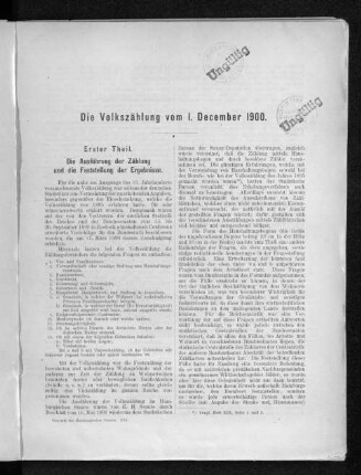 Erster Theil. Die Ausführung der Zählung und die Feststellung der Ergebnisse.