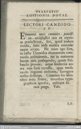 Praefatio Editionis Novae
