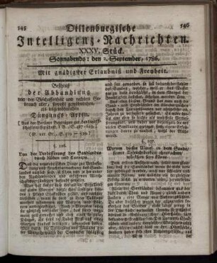 XXXV. Stück. Sonnabends: den 2. September, 1786.