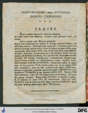 Praenobilissimo atque Doctissimo Domino Candidato S. P. D. Praeses.