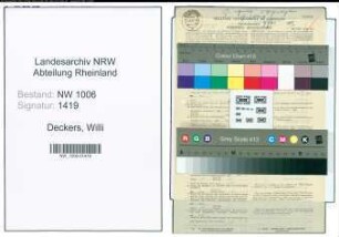 Entnazifizierung Willi Deckers , geb. 09.06.1902 (Baecker)