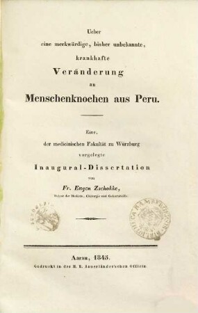 Ueber eine merkwürdige, bisher unbekannte, krankhafte Veränderung an Menschenknochen aus Peru