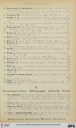 II. Literaturgeschichte. Bibliographie. Aesthetik. Poetik (Nr. 190 - 602)