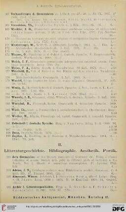 II. Literaturgeschichte. Bibliographie. Aesthetik. Poetik (Nr. 190 - 602)