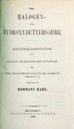 Über Halogen- und Hydroxybuttersäure : Freiburger Inaugural Dissertation