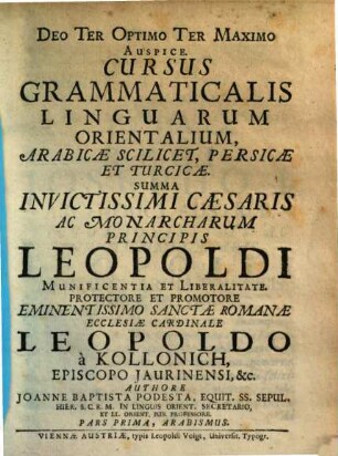 Cursus grammaticalis linguarum orientalium, scilicet arabicae, persicae et turcicae : Scilcet Arabicae, Persicae Et Turcicae, 1. Arabismus