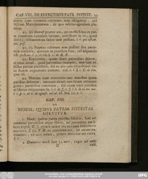 Cap. VIII. De Modis, Quibus Patria Potestas Solvitur.