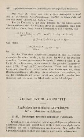 Vierzehnter Abschnitt bis Sechzehnter Abschnitt. Algebraisch-geometrische Anwendungen der elliptischen Funktionen. Lineare Differentialgleichungen. Das sphärische Pendel.