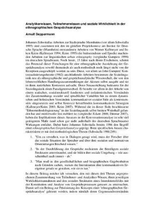 Analytikerwissen, Teilnehmerwissen und soziale Wirklichkeit in der ethnographischen Gesprächsanalyse