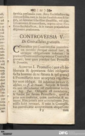Controversia V. De Contractibus gratuitis.
