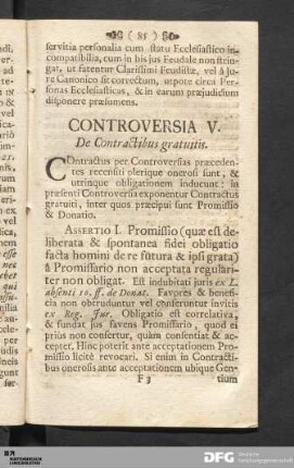 Controversia V. De Contractibus gratuitis.