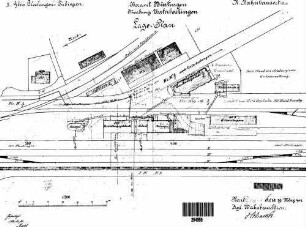 Oberboihingen: Empfangsgebäude (fr.Unterb.) mit Anbau Lageplan (Dienst-,Nebengeb.,Gl.-Anlagen)