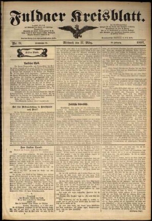 Erste Ausgabe vom Mittwoch, den 27. März 1907.
