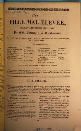 La fille mal élevée : comédie-vaudeville en deux actes