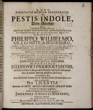 Disputatio Medica Inauguralis. De Pestis Indole