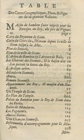 Table des cartes geographiques, plans, & figures de ce premier volume