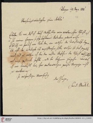 Korrespondenz Christian Friedrich Steudel / Carl Ullmann: Brief von Johann Christian Friedrich Steudel an Carl Ullmann