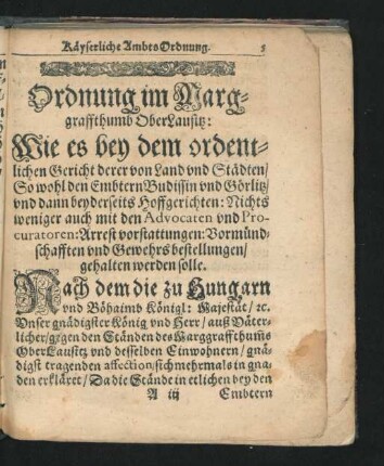 Ordnung im Marggraffthumb OberLausitz