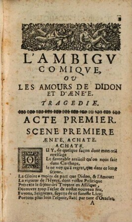 L' ambigu comique ou les amours de Didon et d'Aenée : Tragédie en 3 actes ; Meslée de 3 intermèdes comiques