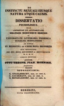 De instinctu sexuali eiusque natura atque causis : Diss. physiol.