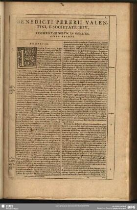 Benedicti Pererii Valentini, E Societate Iesu, Commentariorum In Genesim, [Tomus Primus]