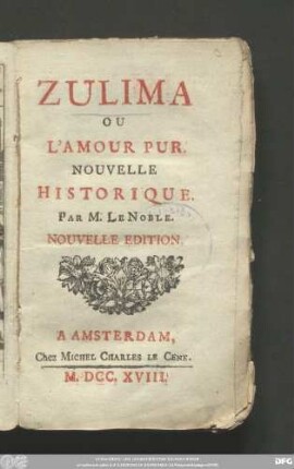 Zulima Ou L'Amour Pur : Nouvelle Historique