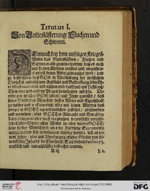 Titulus I: Von Gotteslästerung / Fluchen und Schweren