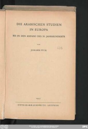 Die arabischen Studien in Europa bis in den Anfang des 20. Jahrhunderts