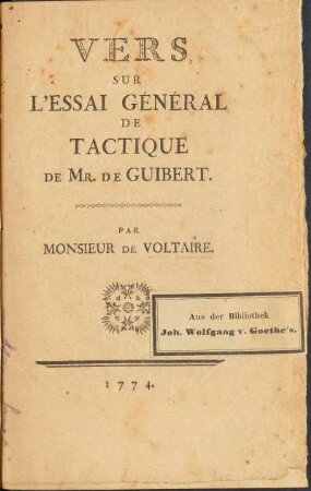 Vers Sur L'Essai Général De Tactique De Mr. De Guibert