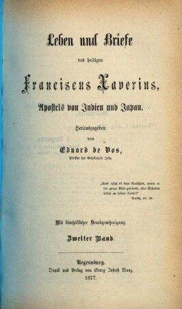 Leben und Briefe des heiligen Franciscus Xaverius, Apostels von Indien und Japan, 2
